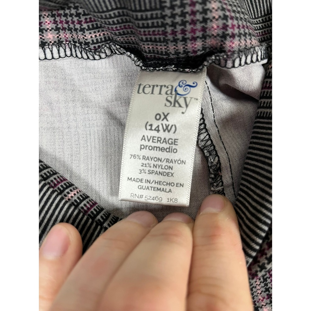 Terra & Sky Pants Womens 0X Average Black Pink Glen Plaid‎ Pull On EUC - Picture 2 of 8
